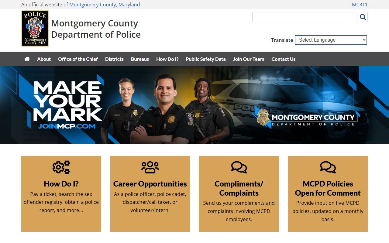 Montgomery County Police Department website for Bethesda criminal records