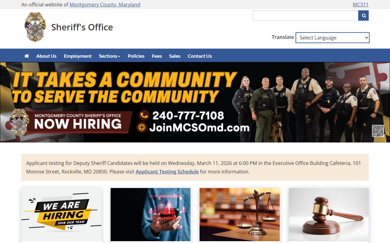 Montgomery County Sheriff website for Rockville criminal records and law enforcement information