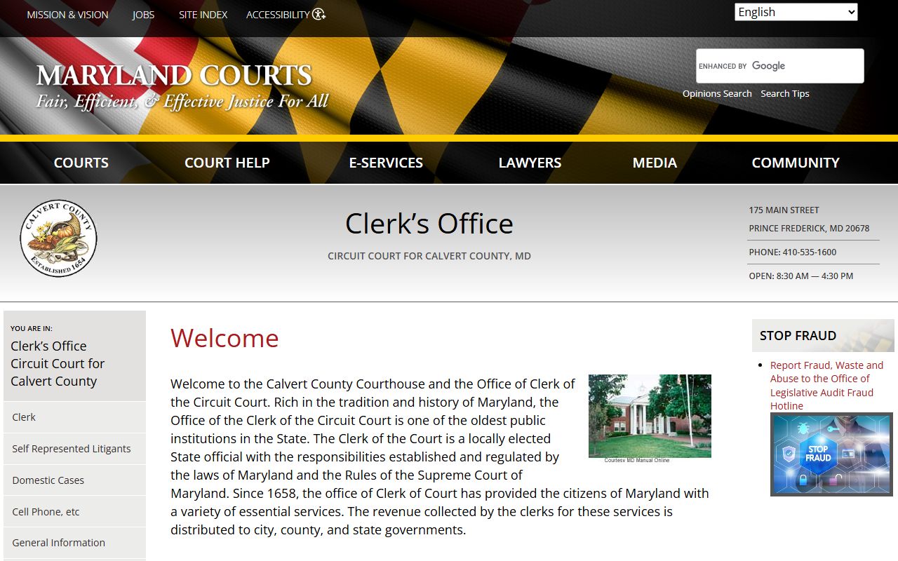 Calvert County Circuit Court clerk office for criminal records