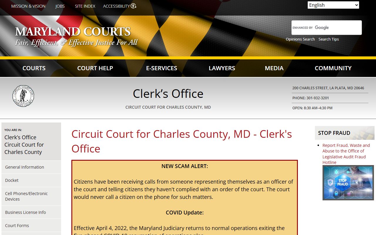 Charles County Clerk's Office - Charles County Criminal Records