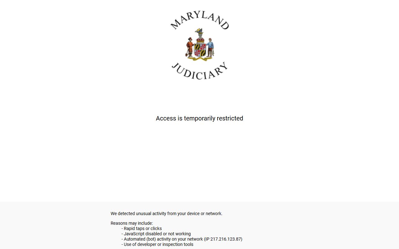 Maryland Judiciary Case Search portal for looking up Maryland criminal records online